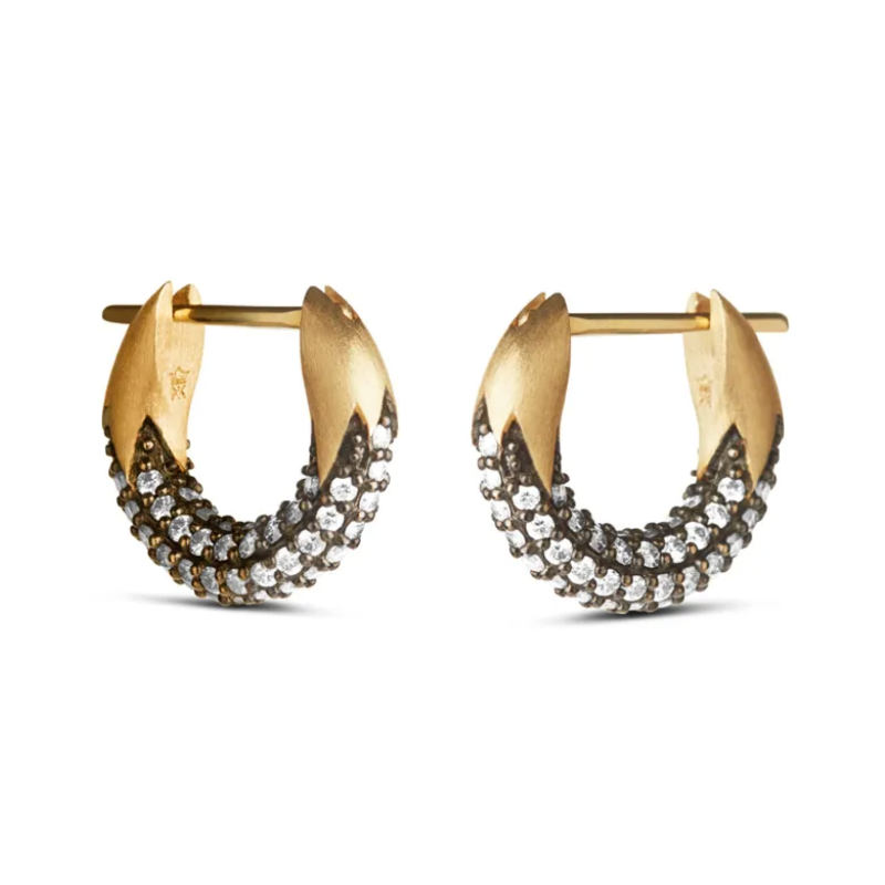 White Diamond Eclipse Huggie Hoop Earrings – 18ct Solid Gold