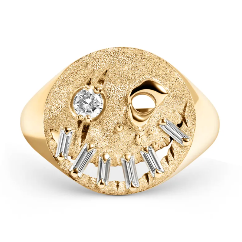Why So Serious? – Signet Ring – Smile – 9ct yellow Gold & Baguette Diamonds