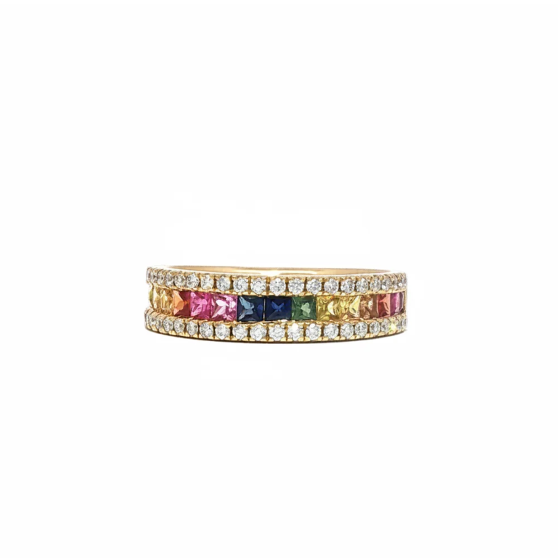 18ct Yellow Gold Multi-Coloured Sapphire and Diamond Ring